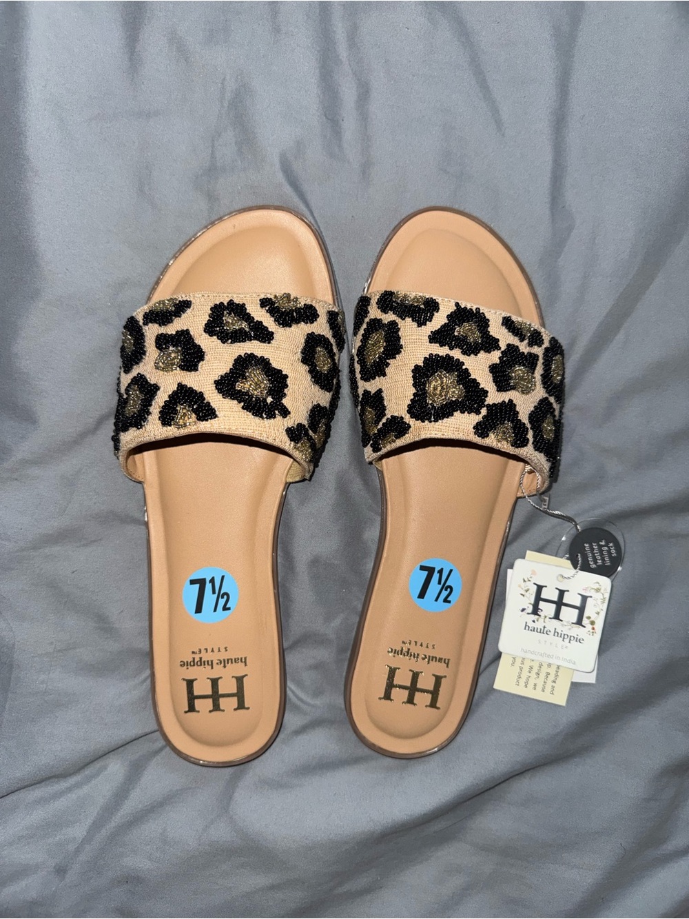Cheetah Print Beaded Sandals Handmade in India New with Tags Size 7.5 - Picture 2 of 7